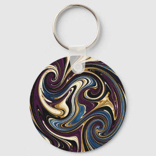 Porte-clés Tourbillon Marbré Violet Or Bleu Abstrait
