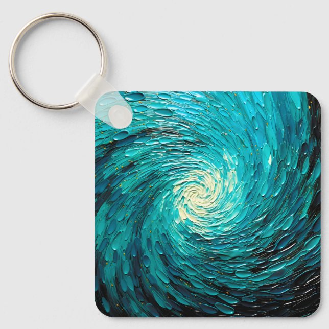 Porte-clés Tourbillon océan turquoise abstrait (Recto)