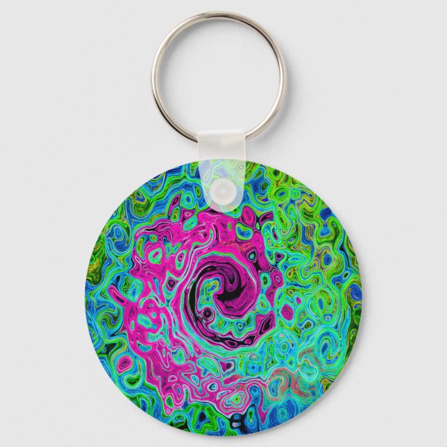 Porte-clés Tourbillon rétro Super rose et bleu chaud (Recto)