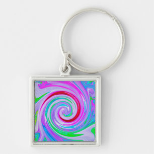 Porte-clés Tourbillon Rouge Groovy Abstrait sur Fond Violet e