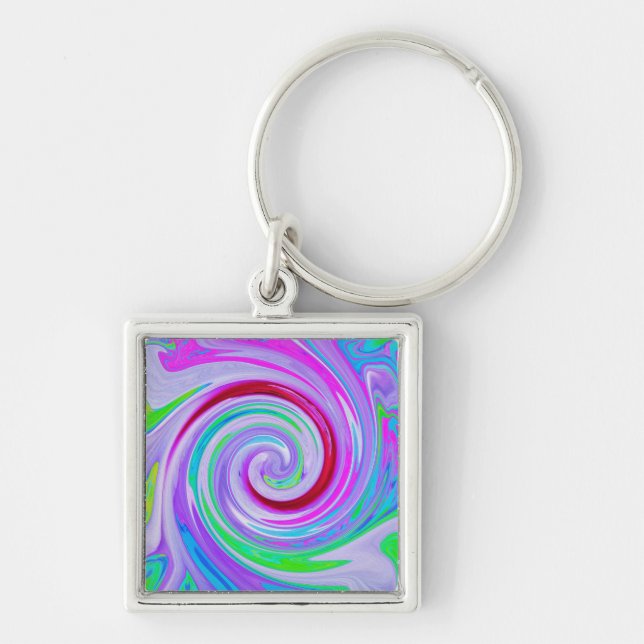 Porte-clés Tourbillon Rouge Groovy Abstrait sur Fond Violet e (Devant)