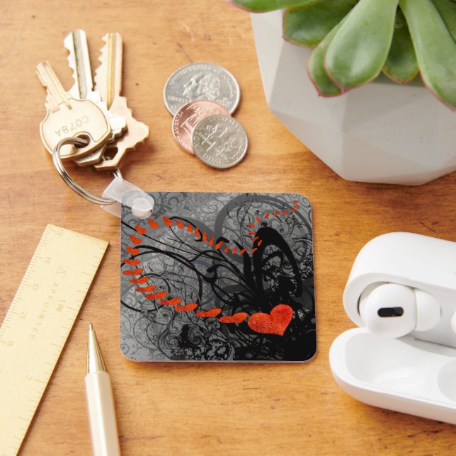Porte-clés Tourbillons de cœur noir et rouge (Bureau)