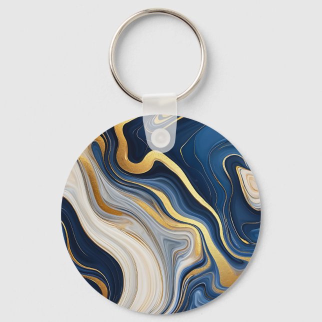Porte-clés Tourbillons de marbre bleu or naval (Recto)