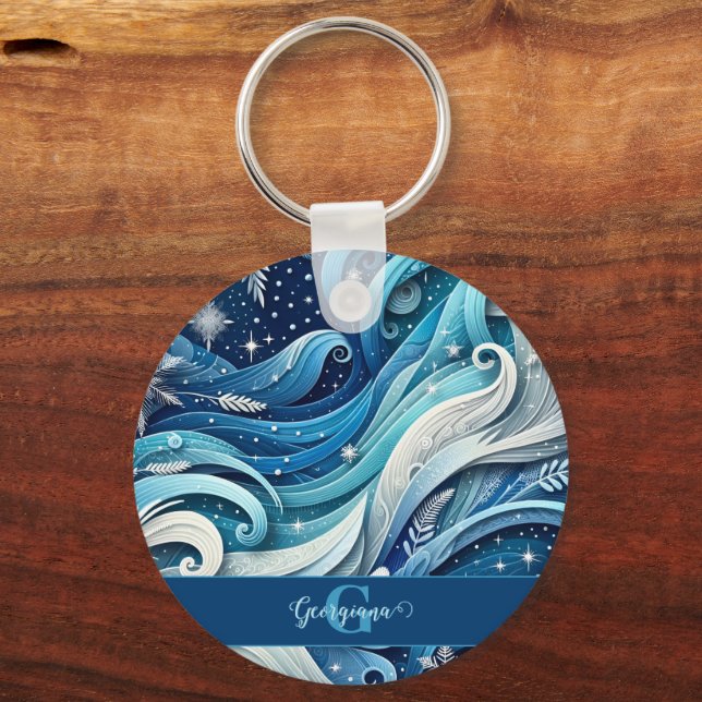 Porte-clés Tourbillons d'hiver bleus et gelés (Recto)