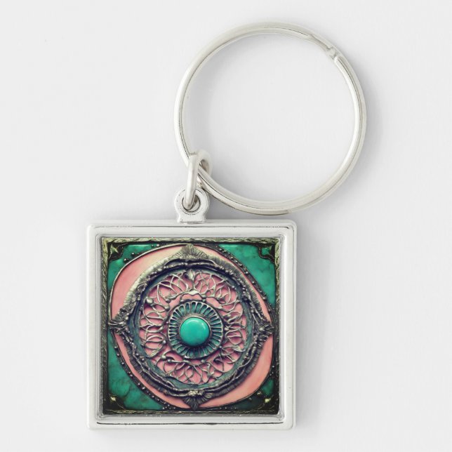 Porte-clés Tourmaline Verte et Rose Métal Art (Devant)