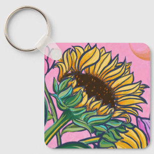 Porte-clés Tournesol artistique rose jaune vibrant