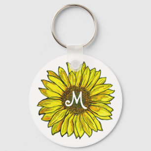 Porte-clés Tournesol décoré d'un monogramme