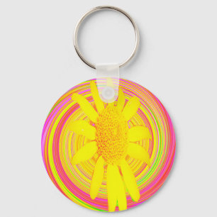 Porte-clés Tournesol jaune sur un tourbillon psychédélique