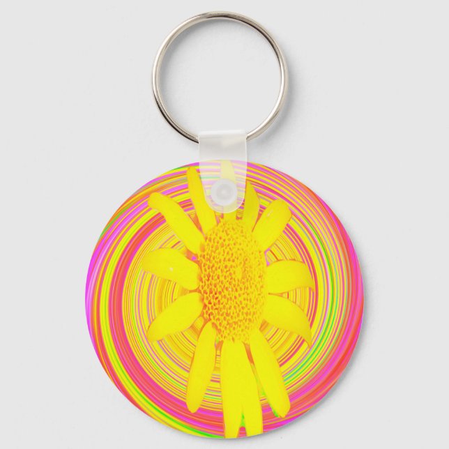 Porte-clés Tournesol jaune sur un tourbillon psychédélique (Recto)