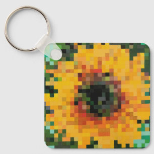 Porte-clés Tournesol jaune vif en pixel art