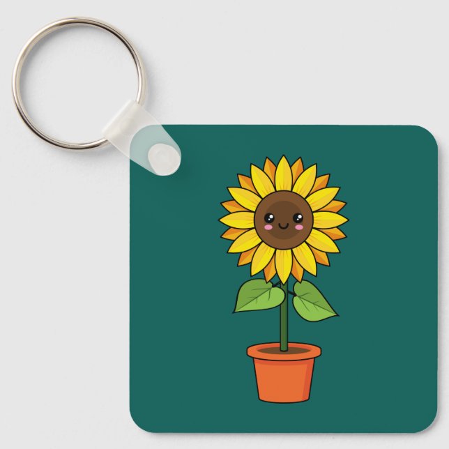 Porte-clés Tournesol Kawaii en pot (Recto)