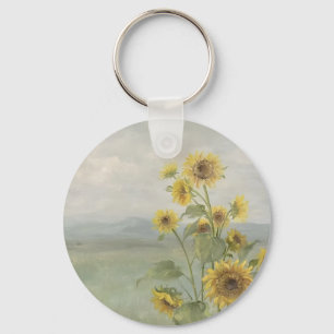 Porte-clés Tournesol moderne aquarelle & image personnalisée