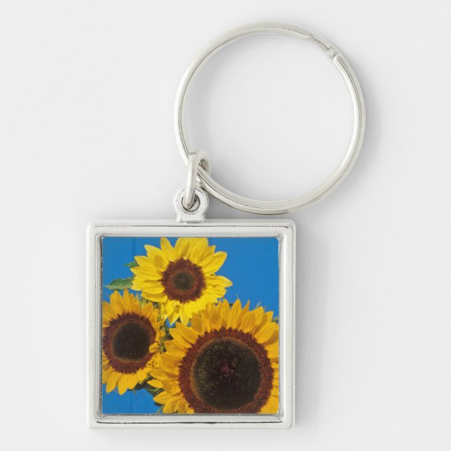 Porte-clés Tournesols contre clôture bleue (Devant)