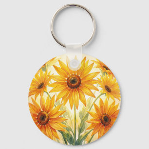 Porte-clés Tournesols Jaune Orange Floral Aquarelle Vibrante