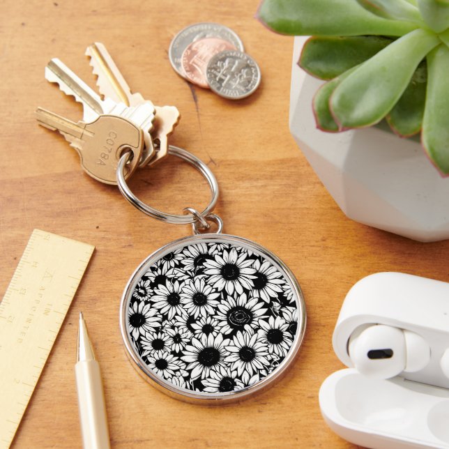 porte-clés tournesols noir et blanc (Bureau)