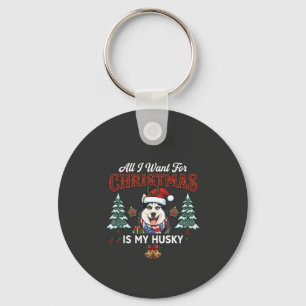 Porte-clés Tout ce que Noël veut est un chien husky avec un c