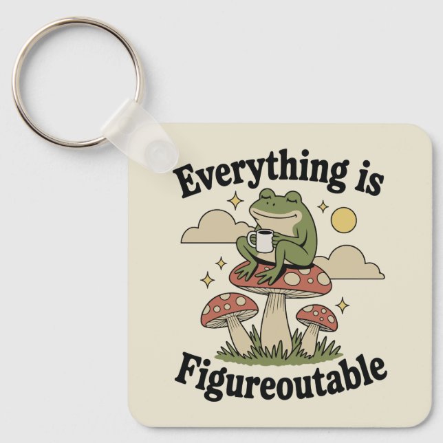 Porte-clés Tout est résolvable grenouille avec du café (Recto)