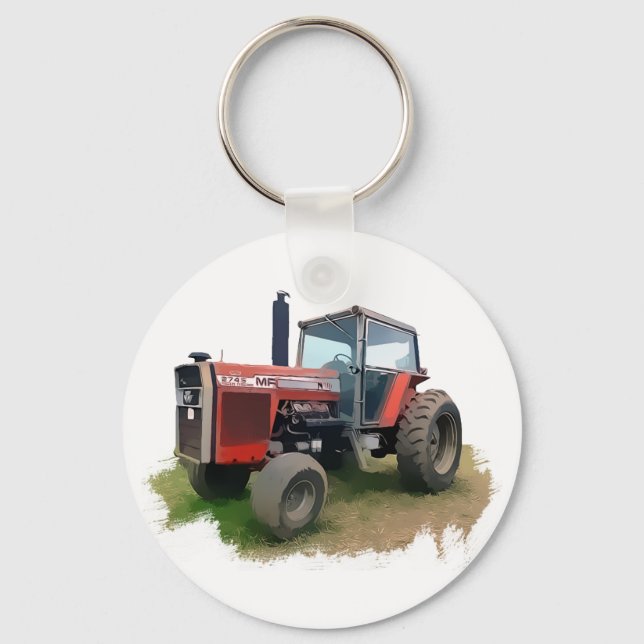 Porte-clés Tracteur rouge Massey Ferguson sur le terrain (Recto)