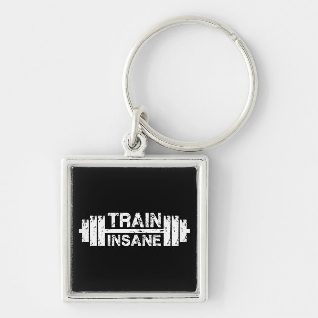 Porte-clés Train Insane - Barbell, Salle de gym, Exercice Ins (Devant)