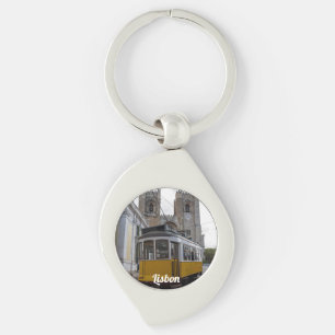 Porte-clés Tramway jaune sur la cathédrale de Lisbonne au Por