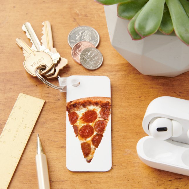Porte-clés tranche de pizza pepperoni classique de SlipperyJo (Bureau)