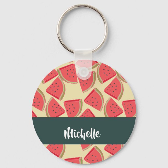 Porte-clés Tranches de pastèque rose sur jaune (Recto)