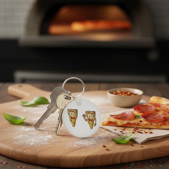 Porte-clés Tranches de pizza aux champignons heureux (Créateur téléchargé)