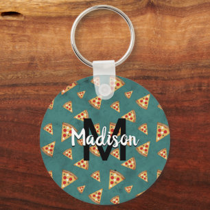 Porte-clés Tranches de pizza cool motif sarcelle vintage Mono