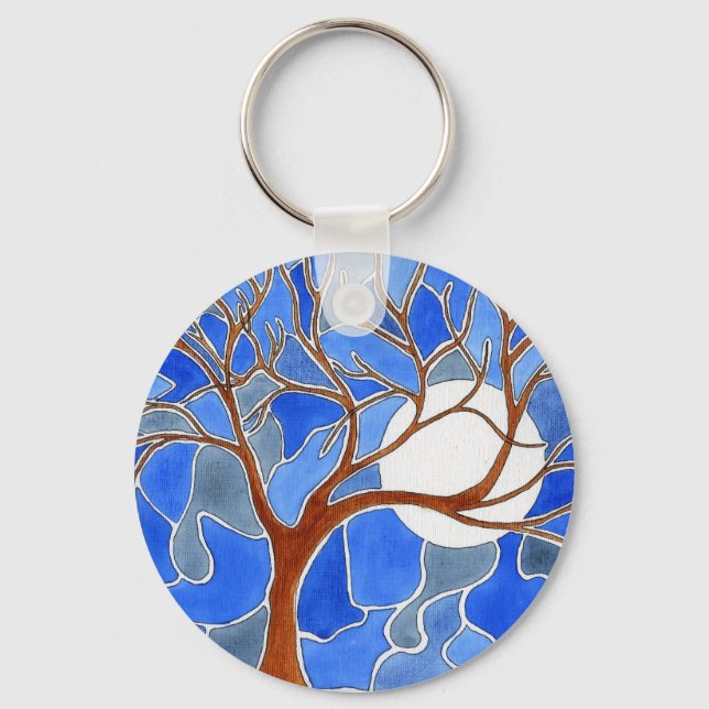 Porte-clés Tree and Moon Art Keychain - Blue (Recto)