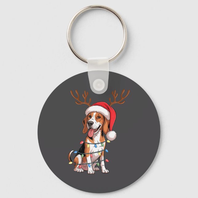 Porte-clés Treeing Walker Coonhound Dog Christmas Lights Sant (Recto)