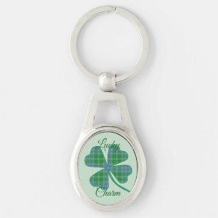 Porte-clés Trèfle à quatre feuilles carreauté vert Lucky