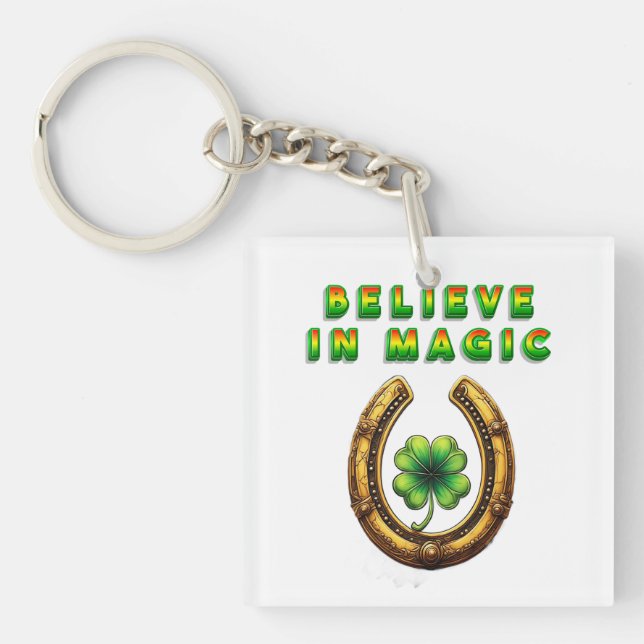 🍀 Porte-clés Trèfle Chanceux Fer à Cheval Doré Ca (Devant)
