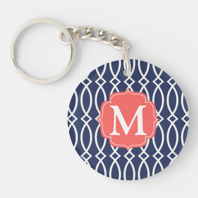 Porte-clés Treillis moderne élégant de bleu marine décoré (Devant)