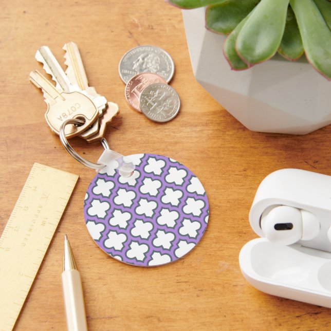 Porte-clés Trellis blanc et violet, treillis, Quatrefoil (Bureau)
