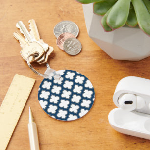 Porte-clés Trellis bleu blanc et marine, treillis, Quatrefoil