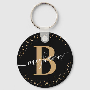 Porte-clés Trendy Girly Black Gold Nom Script Monogrammé