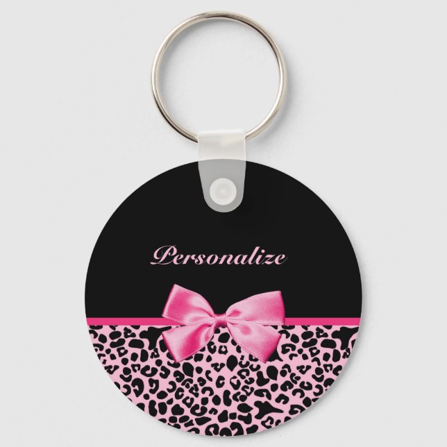 Porte-clés "Trendy Pink And Black Leopard Hot Pink Ribbon (Recto)