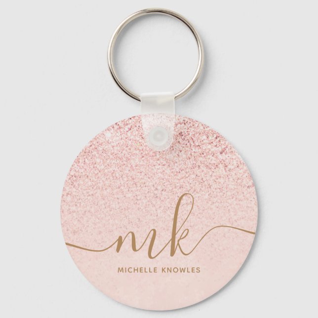 Porte-clés Trendy Rose Gold Glitter Fancy Initials and Name (Recto)