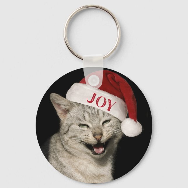 Porte-clés Très drôle Père Noël Chat Rire Photo Noël (Recto)