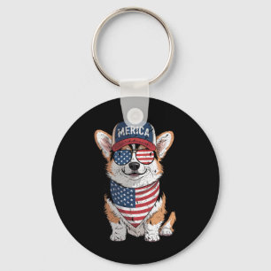 Porte-clés Tri Color Corgi 4 juillet nous American Flag Chien
