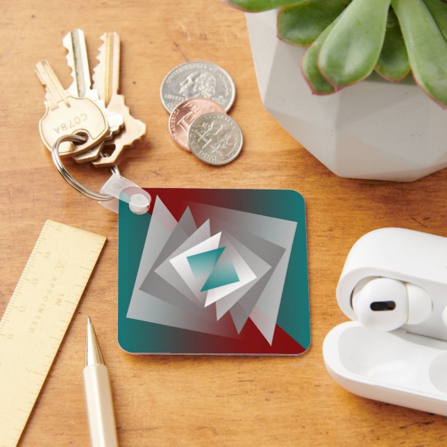 Porte-clés Triangles turquoises gris bordeaux (Bureau)