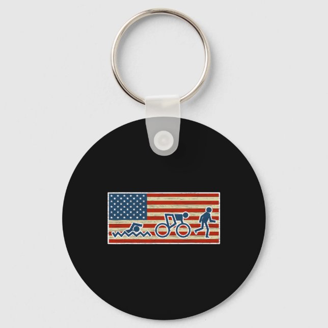 Porte-clés Triathlon Triathlon Biathlon Drapeau Usa Sports (Recto)