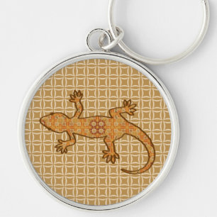 Porte-clés Tribal batik Gecko - rust, amber and tan