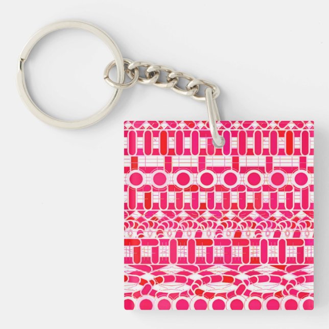 Porte-clés Tribal Batik - Rouge profond, marron et blanc (Devant)