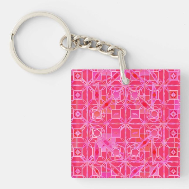 Porte-clés Tribal Batik - tons rose fuchsia (Devant)