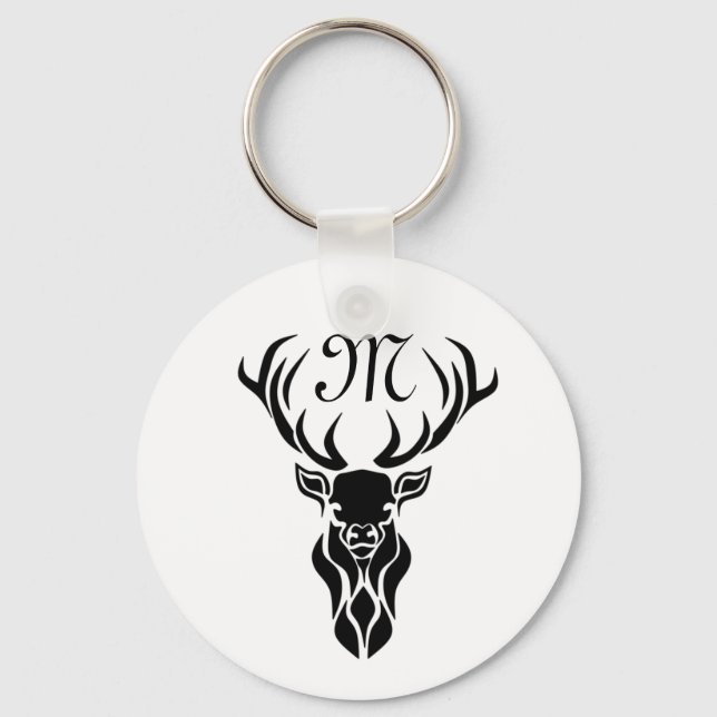 Porte-clés Tribal Black Stag Silhouette Monogram (Recto)