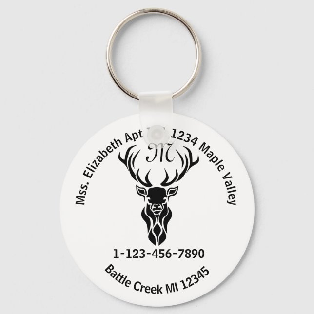 Porte-clés Tribal Buck Silhouette Monogramme Accueil Adresse  (Recto)