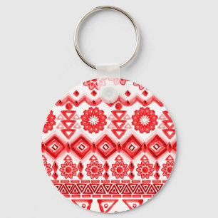 Porte-clés Tribus rouge, motif ethnique aquarelle.
