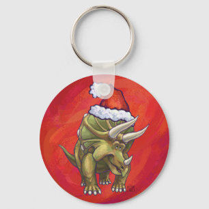 Porte-clés Triceratops Noël sur Rouge