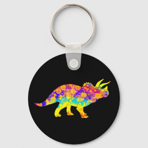 Porte-clés Tricératops psychédéliques colorés Dinosaur Art